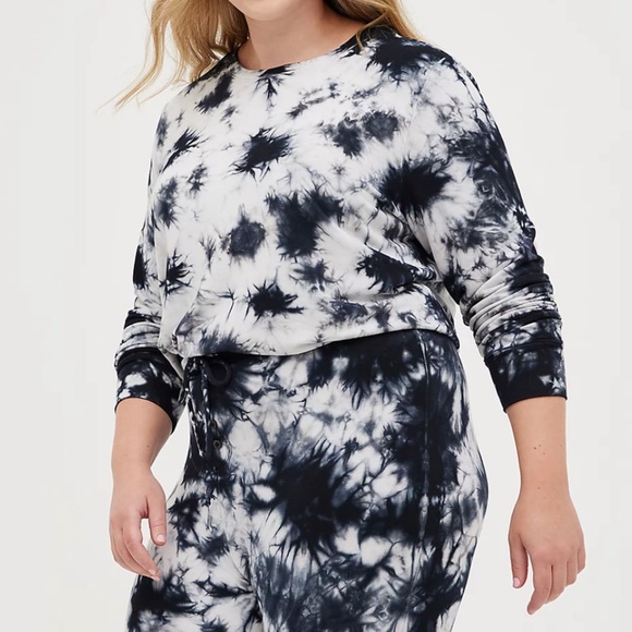SET: Torrid Dream Fleece Tie Dye Black & White Sleep Sweatshirt/Legging 1X - Picture 2 of 14